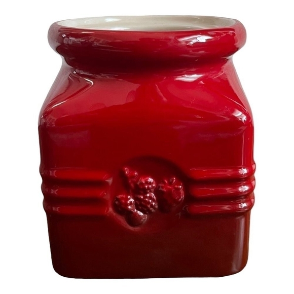 Vintage Jar LE CREUSET Red Ombre Cerise Berry Jam Jar Crock French Pottery - Picture 2 of 4